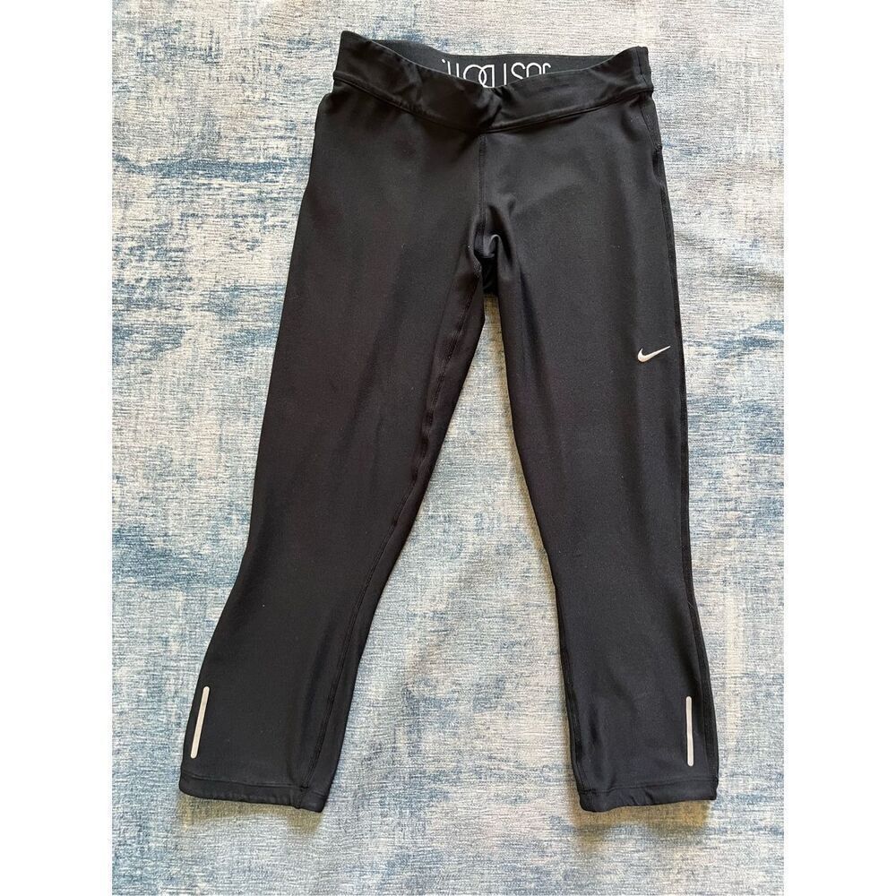 Nike Black Dri Fit Relay Running Capri Leggings Women's Medium